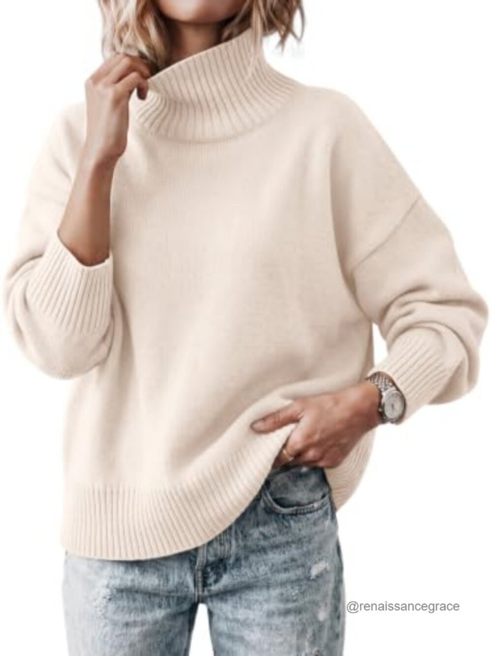 Oversized Turtleneck Sweater Viscose Blend Pullover Cozy Fall Winter